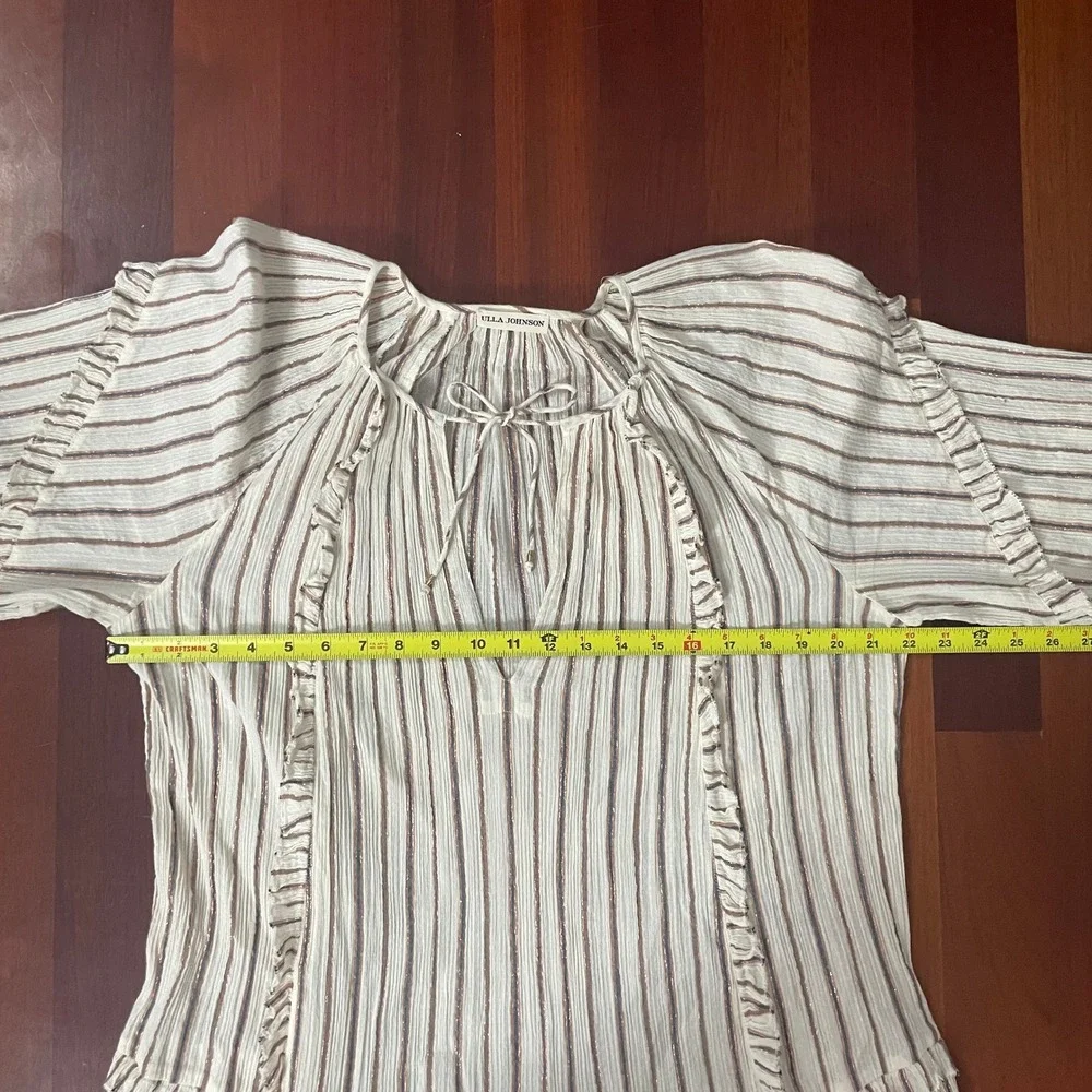 Ulla Johnson Imari Midi Dress In Cream‎ Long Sleeve Striped Oversized Size 6 - Picture 11 of 13